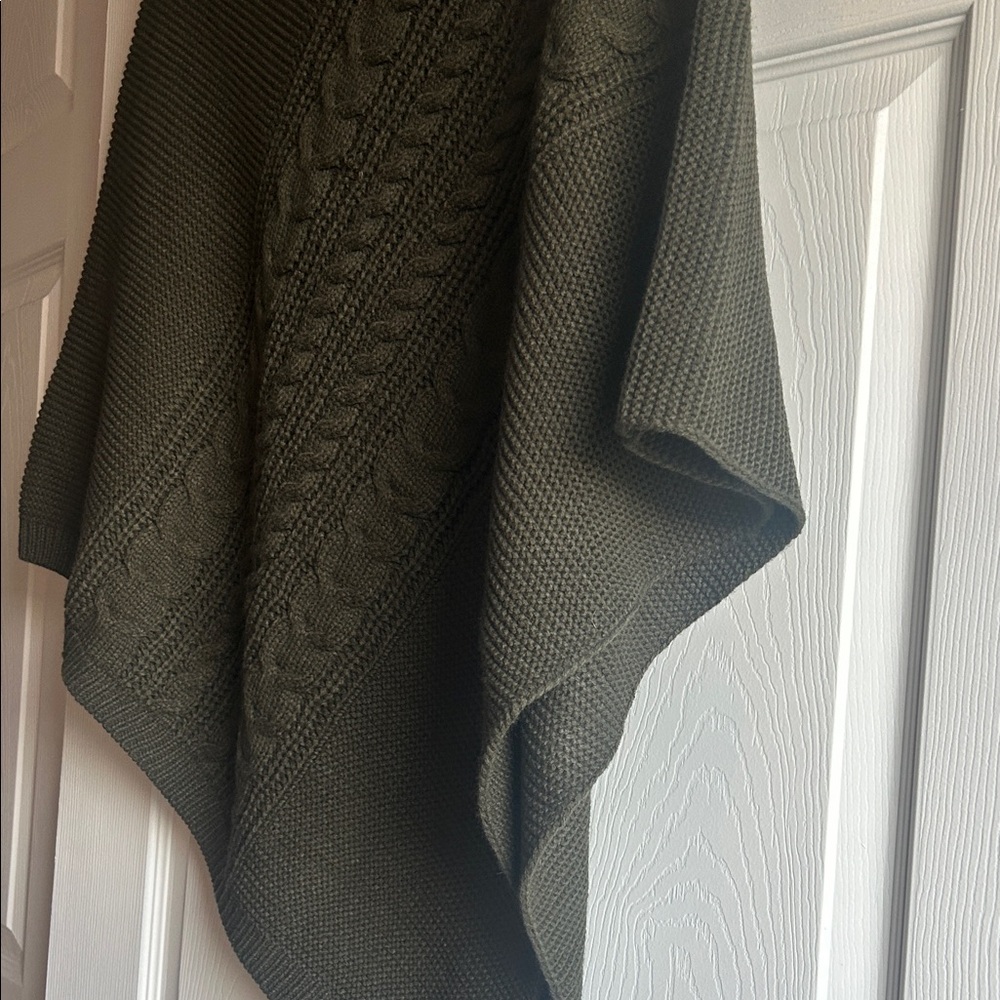 Women's Olive Green Turtleneck Poncho Sweater - Picture 8 of 11